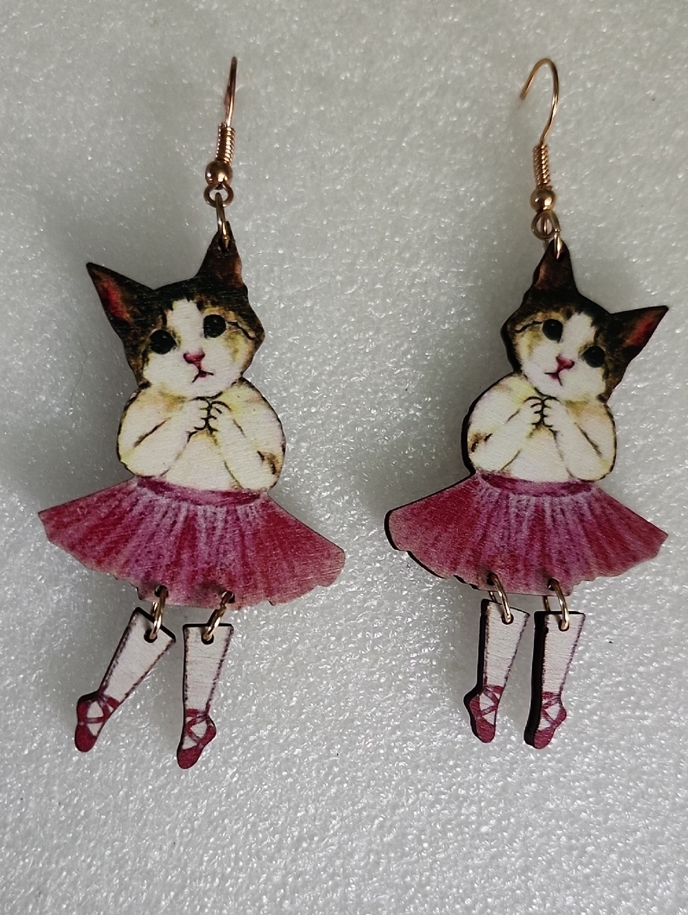 Cute Cat Ballerina Drop Earrings in Pink